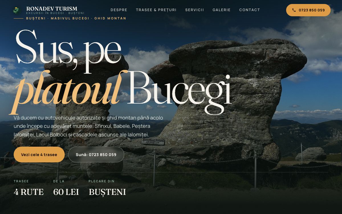 Site de prezentare Excursii în Bucegi — Turism montan, creat cu SiteOmat